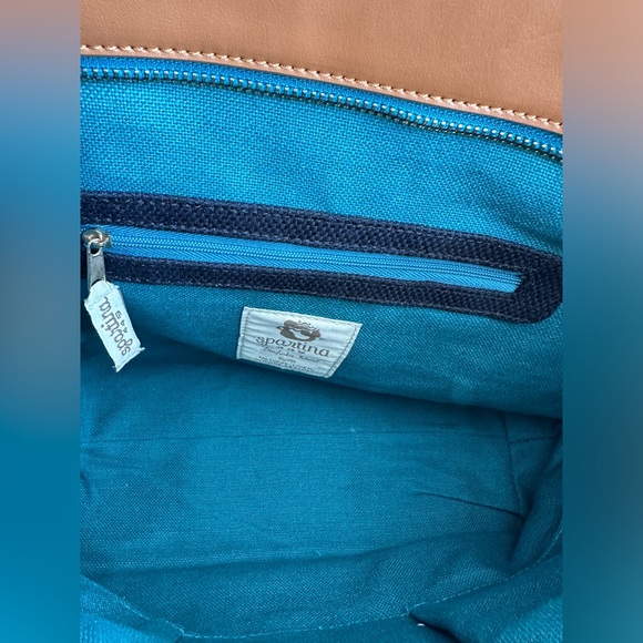 New Spartina 449 Mareena Avery Navy/Tan Leather/ Natural Linen Tote Purse - Picture 9 of 13